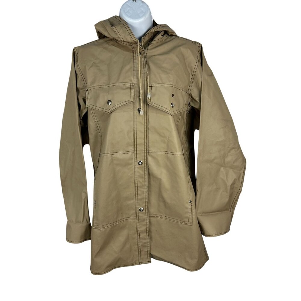 Lot One Inc. Of Boston Womens Tan Hooded Rain Coat Medium PVC & Rayon